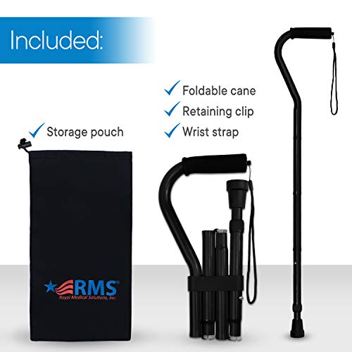 RMS Folding Cane with Offset Foam Handle, Adjustable Walking Stick (Black) - color: Black