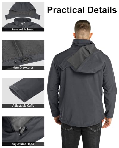 Outdoor Ventures Men's Softshell Jacket Waterproof Fleece Rain Shell Coat - color: Darkgrey Melange, size: Small