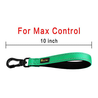 PLUTUS PET 10” Short Dog Leash, Reflective Nylon Padded Handle, Strong Traffic Leash with Carabiner Clip, Perfect for Large or Medium Dogs（10”，Green | Reflective, Heavy Duty Strong Nylon, Traffic Leash with Carabiner Clip for Training Walking (10", Green)