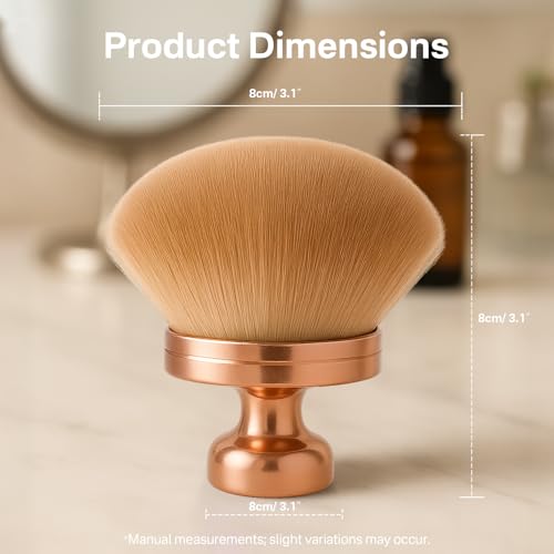 Kabuki Self Tanner Brush – Round Dome Blending Brush for Face & Body, Palm-Grip Applicator for Smooth, Streak-Free Tan | Soft Synthetic Bristles, Washable & Reusable (Gold) - color: Gold