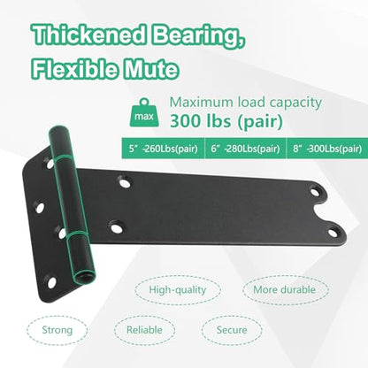 6“ Gate Hinges,280 Lbs Capacity, Matte Black,4 Pack Heavy Duty Hinge | T-Strap Shed Door Hinges, Wrought Hardware for Wooden Fences, Barn Door Hinge (6“-4 pcs-U-Matte Black) - size: 6“-4 pcs-U-Matte Black