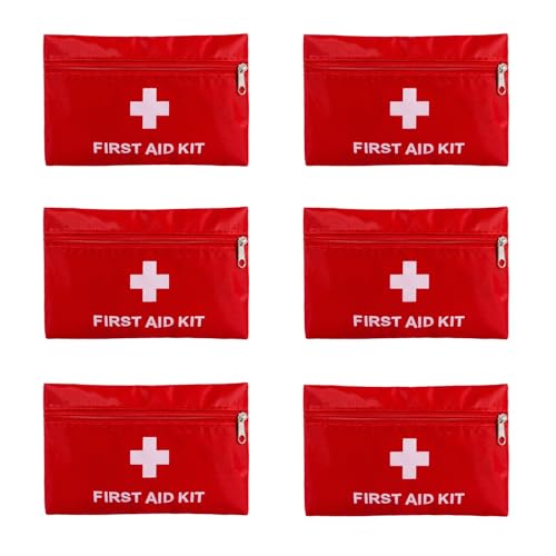 QCWN 6 Pack Empty First Aid Bag Mini Medical Kit Pouch Small Travel Emergency Survival Storage Bags for Car Home Hiking Camping Waterproof Red - size: 6 Pack