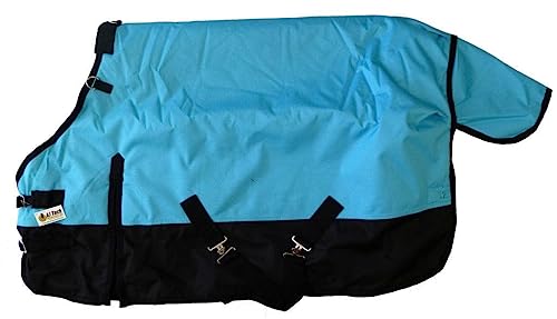 1200D Waterproof Winter Pony Blanket - 300g Heavyweight Turnout with Fleece Collar, Shoulder Gussets & Tail Flap - Turquoise 58" - color: Turquoise, size: 58 Inches