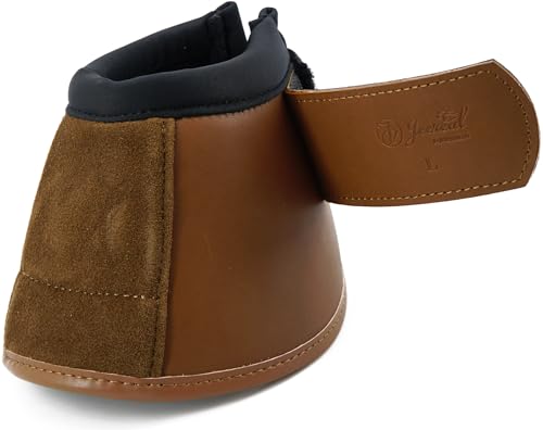 Jeereal No Turn Bell Boots Hoof Protection,Shock Absorbing, Water-Repellent,with Anti-Spin Fastening System |Neoprene,Waterproof Cloth,Genuine Leather (Brown, Cob (Medium)) - color: Brown, size: Cob (Medium)
