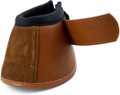 Jeereal No Turn Bell Boots Hoof Protection,Shock Absorbing, Water-Repellent,with Anti-Spin Fastening System |Neoprene,Waterproof Cloth,Genuine Leather (Brown, Cob (Medium)) - color: Brown, size: Cob (Medium)