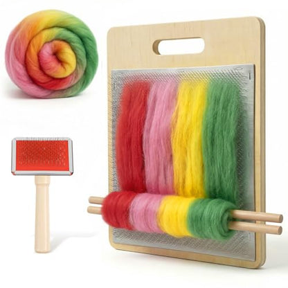 PercyEffie 4 Pcs Wool Blending Board Carding Brush Set Wools Hand Carders Includes 1 Wool Brush and 2 Wooden Craft Sticks for Rolags Blending and Finishing Fibers DIY Wools Carder Comb for Mixing