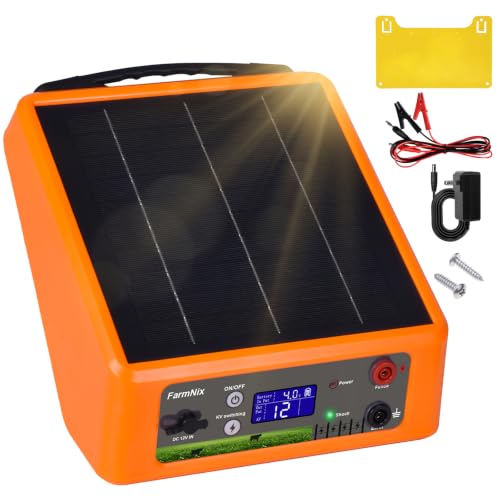 20 Miles Solar Electric Fence Charger, 0.3-2.0J Adjustable Output - color: Orange