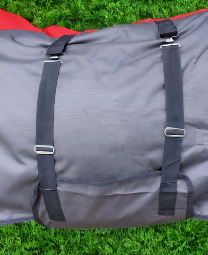 1200D Horse Turnout Blanket Waterproof, Breathable, Heavy-Weight Winter Blanket with 300g Fill, Ripstop Outer Shell - color: Grey/Red, size: 84 inches