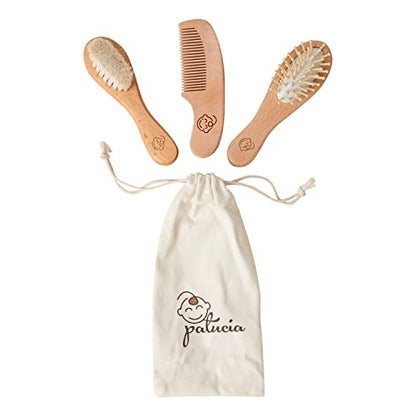 Infant Hair Brush and Comb Set for Newborns and Toddlers - Natural Wooden Hairbrush with Soft Goat Bristles for Cradle Cap - Perfect Scalp Grooming Massage for Baby Registry Gift