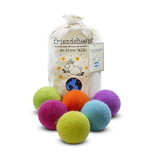 Friendsheep Wool Dryer Balls, Organic Reusable Fabric Softener Alternative for Laundry, Handmade, Fair Trade, Hypoallergenic, Eco-Friendly, Plastic-Free (6 Pack XL - Rainbow Blast) | Reusable fabric softener alternative Organic wool, handmade, fair trade,