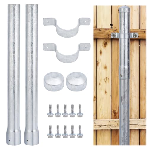 Fence Post Extender 2-3/8" OD 24" Height Heavy Duty Hot-Dip Galvanized Steel with Fence Bracket, Screws & Caps (2 Pack) - size: 24in Fence Post Extension