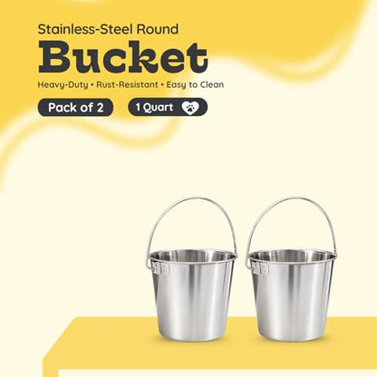 1Qt Stainless Steel Hanging Water Bucket for Dog Kennel 2-Pack - size: 1 Quart (Pack of 2)