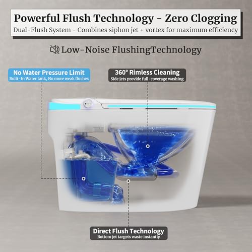 Smart Toilet with Tank Electric Bidet Toilet with ADA Comfort Height | Heated Seat Auto Flush/Lid&Seat Foot Sensor UV-C light Dryer One Piece Toilet with with Siphon Flush 1.28 GPF MAP 1000g - color: Alabaster White