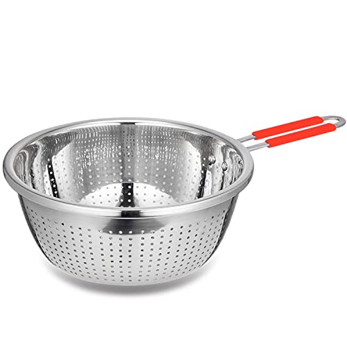 Stainless Steel Perforated Metal Colander Strainer with Long Red Handle Sieve Sifters Use for Kitchen Food Pasta Noodles Spaghetti Vegetables Silver - 10.24 inch (C072-Mer-26) - color: Red Single Handle 10.24 inch