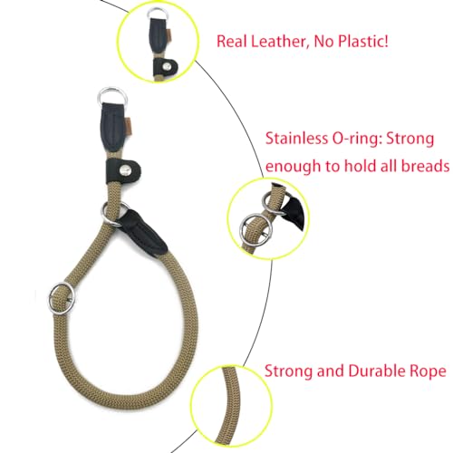 Braided Round Martingale Dog Collar, Training Collar with Slidable Stop Ring and Adjustable Stopper - Ideal for Small Dogs (S(1/4") - 14" Long, Khaki) - color: Khaki, size: S(1/4") - 14" Long with stopper