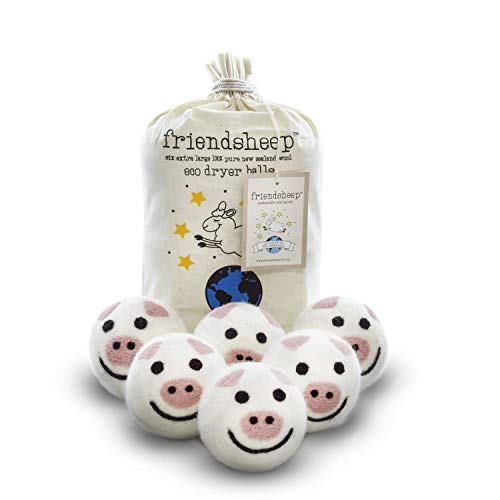 Friendsheep Wool Dryer Balls, Organic Reusable Fabric Softener Alternative for Laundry, Handmade, Fair Trade, Hypoallergenic, Eco-Friendly, Plastic-Free (6 Pack XL – Pig- Piggy Band) | Reusable fabric softener alternative Organic wool, handmade, fair trad