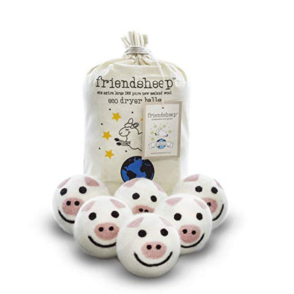 Friendsheep Wool Dryer Balls, Organic Reusable Fabric Softener Alternative for Laundry, Handmade, Fair Trade, Hypoallergenic, Eco-Friendly, Plastic-Free (6 Pack XL – Pig- Piggy Band) | Reusable fabric softener alternative Organic wool, handmade, fair trad