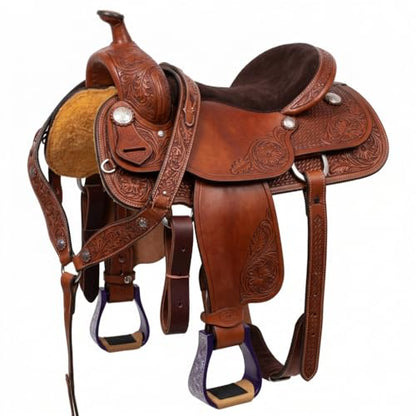 CHALLENGER Horse Western 5" Wide Purple Engraved Aluminum Rubber Tread Show Stirrups 5176PR