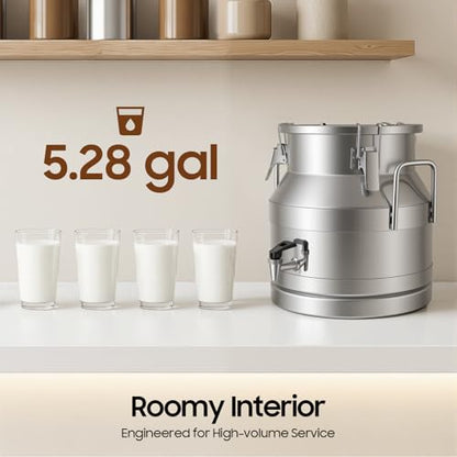 DYNAMI 5.3Gal Stainless Steel Milk Bucket with Faucet,Thickened Stainless Steel Milk Can with Sealing Lid,Large Liquid Container Storage,for Milk,Wine, Oil Storage Transport (20L/5.3Gal,w/Faucet) - size: 20L/5.3Gal