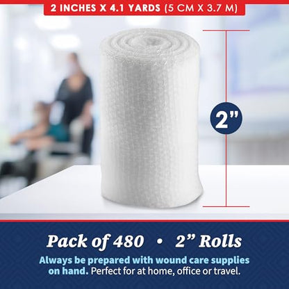 Gauze Bandage Rolls - (480 Pack) 2 in x 4.1 Yards Per Roll of Medical Grade Gauze Bandage and Stretch Wrapping for Dressing All Types of Wounds and First Aid Kit by MEDca, (2-Inch, 480 Pcs)