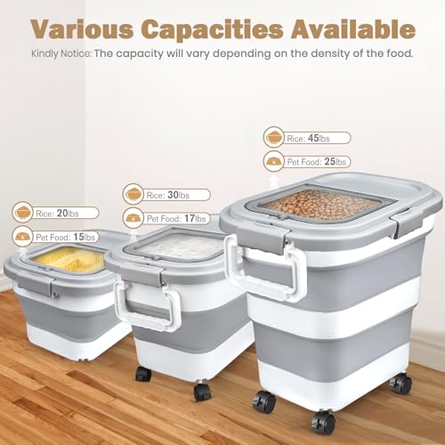 Komzon Rice Storage Container 20-30 lb, 17 lb Pet Dog Food Storage Container, Collapsible Food Storage Containers, Rice Dispenser Bin with Cup and Scoop for Flour Cereal Pasta Grain, Cat Bird Food - size: 20-30 Lbs