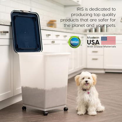 IRIS USA Dog Food Storage Container, Up to 54 lbs, Navy/Pearl, Made in USA - color: Navy/Pearl, size: 54 lbs