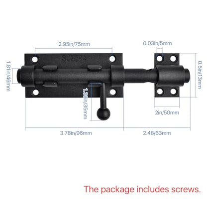 6.3inch Sliding Bolt Gate Latch, 2 Pack Heavy Duty Barrel Bolt with Padlock Hole, 304 Stainless Steel Solid Gate Lock Security Guard Door Latches for Yard Trailer Fence Shed Garages (Black) - color: Black