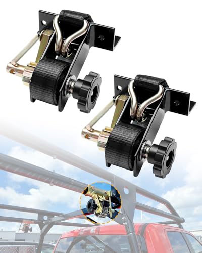 Ladder Rack Ratchet Straps with J-Hook (Pair), 1.4" Black Square Tube Mount - color: Black (2 pcs), size: Black Square Tube