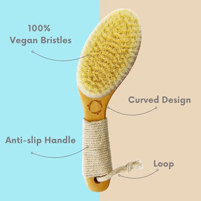 Dry Brushing Body Brush for Lymphatic Drainage with Wood Massage Tool | Vegan Dry Brush with Contoured Non-Slip Handle, Maderoterapia Gua Sha Kit for Anti-Cellulite, Body Sculpting & Sensitive Skin