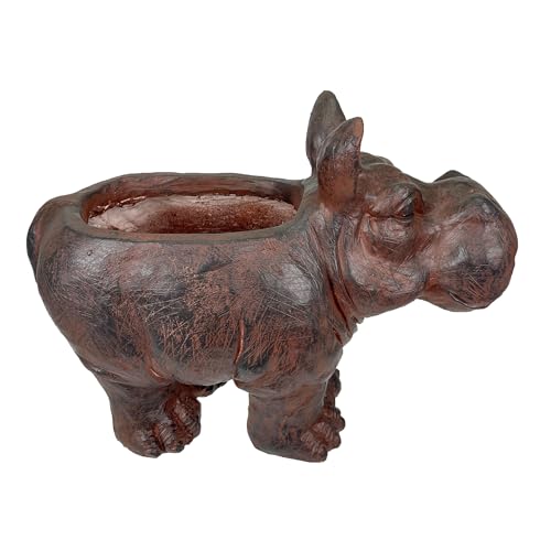 Zeckos Hippo Animal Planter, 17 Inch Wide Brown Textured Finish | Magnesium Oxide, 12.5 Inch Tall, Indoor or Outdoor Display, Drain Holes, 4 X 7.5 Inch Opening, 7.5 Inch Deep - color: Hippo - Brown
