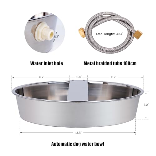 Automatic Dog Water Bowl Dispenser Large Breed Outdoor Stainless Steel Pet Waterer with Float Valve Auto Fill Dog Waterer for Large Dogs Cats Chicken Livestock