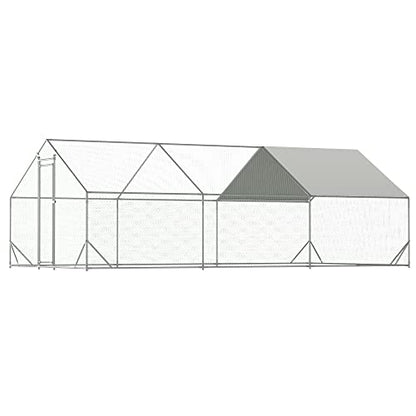 Large Metal Chicken Coop Plastic-Dipped Hexagonal Galvanized Wire Net Cage,W/Removable Waterproof & Anti-Ultraviolet PE Cover,Duck Rabbit Sheep Outdoor House(10' L x 20' W x 6.56' H)