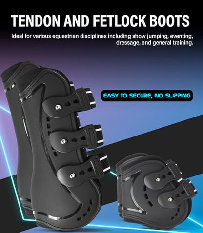 4/Pack Horse Jumping Boots, Open Front & Fetlock Boots for Jumping - color: Black