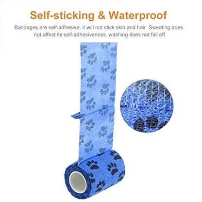 AUPCON Vet Wrap Cohesive Bandages Bulk Self Adhesive Bandage Wrap Self Adherent Wrap Non-Woven for Dogs Pet Animals & Ankle Sprains & Swelling (3 Inch Blue Claw) - color: 3 Inch Blue Claw