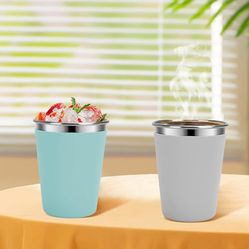 Stainless Steel Kids Cups with Lids, 5 Pack 12oz Spill Proof Cups - color: Green, Light Gray, Blue, Gray, Purple