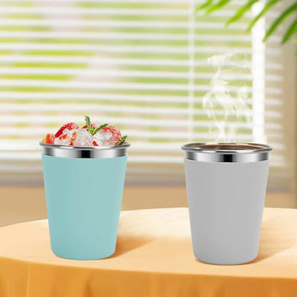 Stainless Steel Kids Cups with Lids, 5 Pack 12oz Spill Proof Cups - color: Green, Light Gray, Blue, Gray, Purple