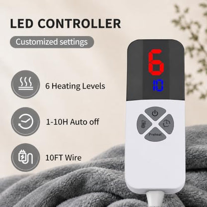 Heated Blanket Full Size, Soft Cozy Flannel Sherpa Electric Blanket with 6 Heating Levels & 1-10 Hours Auto Off, Overheat Protection, Machine Washable Plush Heating Blanket 72" x 84", Gray - color: Gray, size: Full-72"x84"
