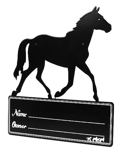 QWORK Horse Stall Name Plate, 2 Pack Heavy Duty Steel Horse Stall Plague, Horse Stall Personalized Signs, All Weather UV Protected, Black