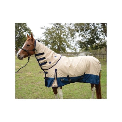 Reinsman Classic Turnout Winter Warm Horse Blanket with 200g Fill| Water-Resistant 600 Denier | Comfortable Fleece-Lined Adjustable Neck | Breathable Nylon Liner | Easy to Clean, Tan/Blue, 69"