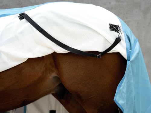 Mesh Horse Fly Sheet with Detachable Neck Cover | Dual-Zone UV Protection & Breathable Design | Elastic Webbing Belly Wrap & Leg Straps | Blue, 69 Inch - color: Glacier Blue, size: 69