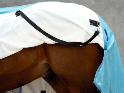 Mesh Horse Fly Sheet with Detachable Neck Cover | Dual-Zone UV Protection & Breathable Design | Elastic Webbing Belly Wrap & Leg Straps | Blue, 84 Inch - color: Glacier Blue, size: 84