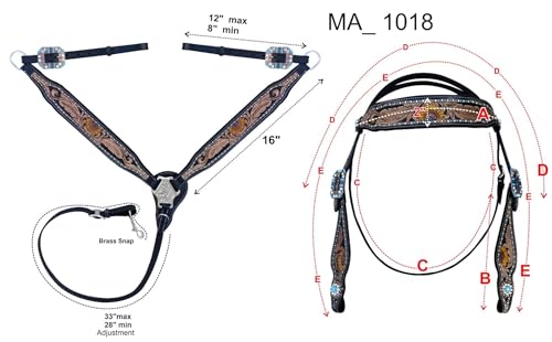 Majestic Ally Tooled Leather Western Headstall & Breast Collar Set – Handcrafted Leather, Classic Western Tack, Multiple Styles & Designs - style: 1018-BLK