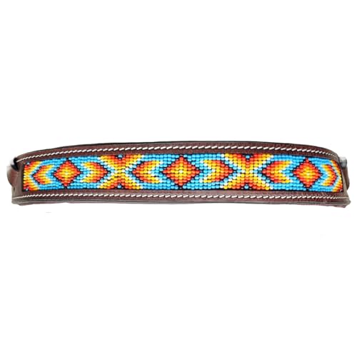 Tahoe Bitless Leather Horse Bridle - Turquoise Navajo Beaded Browband & Noseband with Split Reins, 1-Year Warranty - color: Black