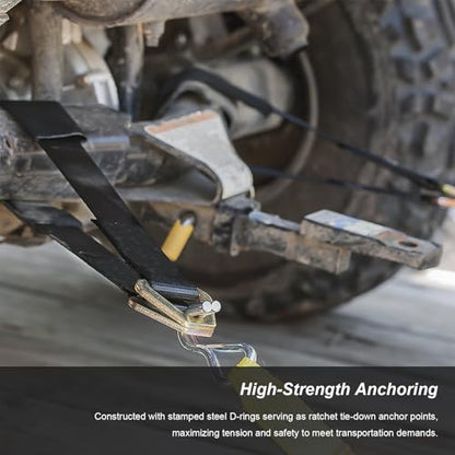 2" x 29" Premium Axle Tie Down Strap with D Rings, Heavy Duty Auto Towing Tie-Down Strap with Protective Sleeve, 6614 Lbs Load Capacity Axle Straps for Securing Car Transport (Black) - color: Black