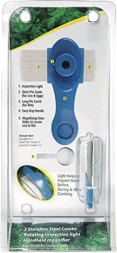 EZY DOSE Kids Lice and Eggs Comb, Hair Care for Baby, Toddler, Adult, Includes Light, Magnifying Glass, Stainless Steel Pin Teeth, Blue, 3.3 Oz, BPA Free - size: Light + Magnifying Glass + Pin Teeth