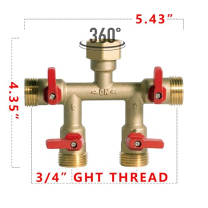 HQMPC Hose Splitter – Heavy-Duty Brass Garden Faucet Connector Garden Hose Splitter 4 Way 3/4" GHT Thread Red Handle - style: 4 Way Hose Splitter