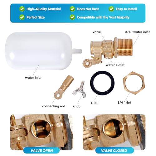 2 Pack 3/4 inch Brass Water Float Valve Pool Auto Fill Float Valve | Garden Hose Float Valve with Adjustable Arm, Water Level Control for Water Trough,Fountains,Water Tank,Ponds,Pool,Aquariums - color: 3/4 in