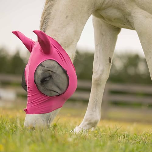 Equinavia Bug Out Horse Fly Mask, Soft Stretch Equine Fly Mask with Ears - color: Pink Flambe, size: Cob