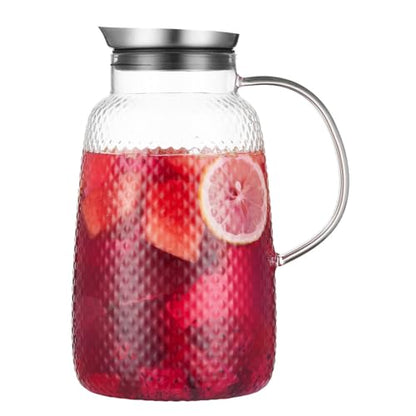 Purefold Pineapple Series 78 Oz Borosilicate Glass Pitcher with Lid (Clear) | Fruit tea, iced tea, coffee, juice jug. Leakproof Stainless Steel lid, dishwasher safe. BPA free borosilicate glass. - size: 78 Ounces