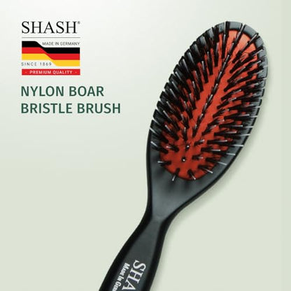 SHASH Since 1869 Hand Made In Germany - Nylon Boar Bristle Brush Suitable For Normal to Thick Hair Gently Detangles, No Pulling or Split Ends - Softens Improves Hair Texture, Stimulates (Extra Small) - size: Extra Small